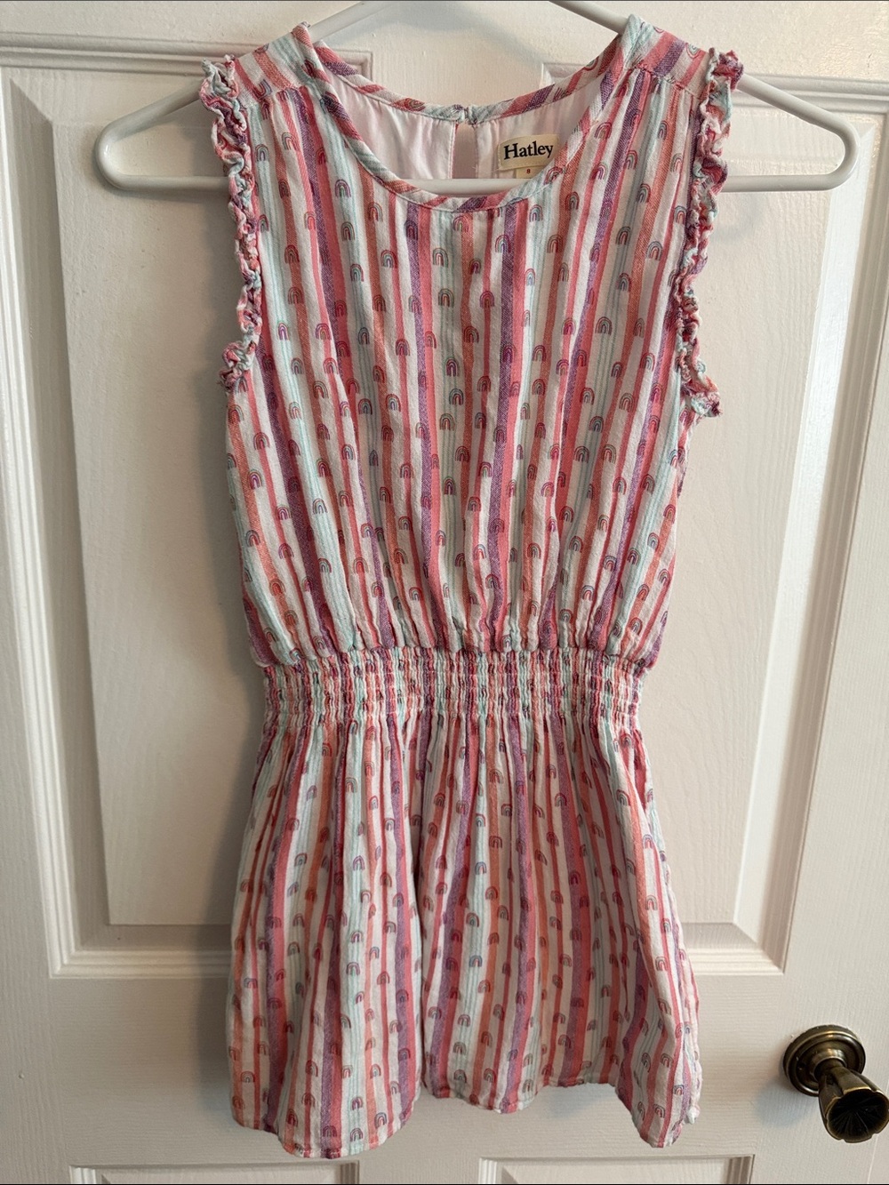 Hatley Candy Stripes Rainbows Play Dress-Sleeveless 100% Cotton- Girls Sz 8 EUC